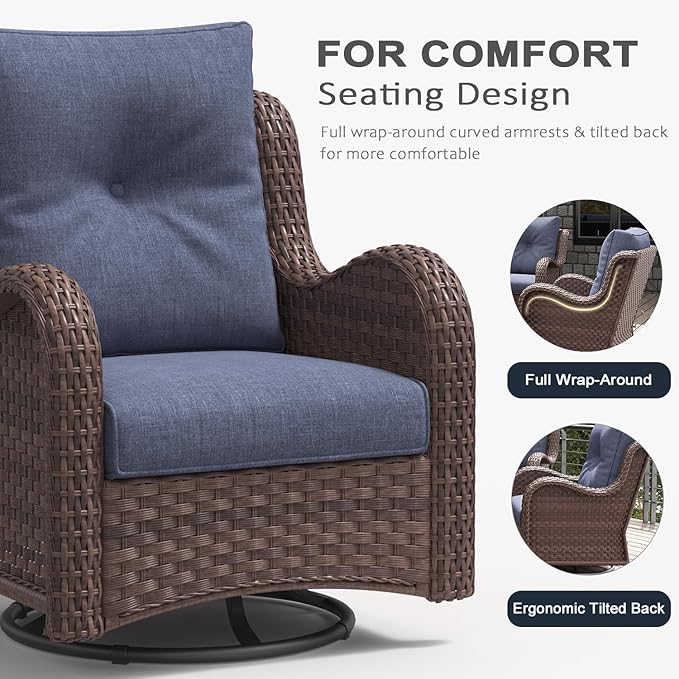 LayinSun 9 Pieces Outdoor Patio Furniture Set, Rattan Wicker Sectional Swivel Rocker Chairs Sets with Ottomans, Swivel Glider Chairs,Single Chairs and Coffee Table