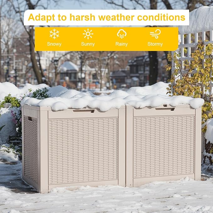 37 Gallon Outdoor Deck Box,Storage Lockable Waterproof Patio Furniture,Garden Tools,Cushions,Pool Accessories Outside Storage Resin Box(Grey)