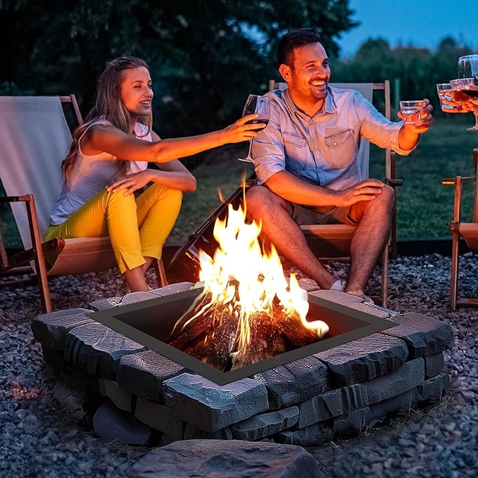 VEVOR Fire Pit Ring, 36x36 in Outer/30x30 in Inner Diameter, 10inch Height Square Fire Pit Insert, Heavy Duty Carbon Steel Liner DIY Campfire Ring Above or In-Ground, for Outdoor Camping, Bonfires