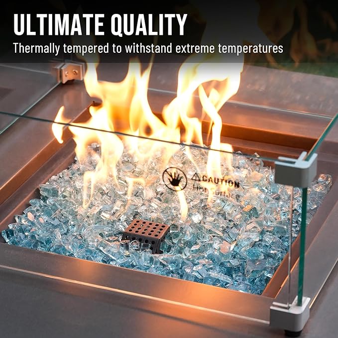 Skyflame High Luster 10-Pound Fire Glass for Fire Pit Fireplace Landscaping (1/2", Aqua Blue)
