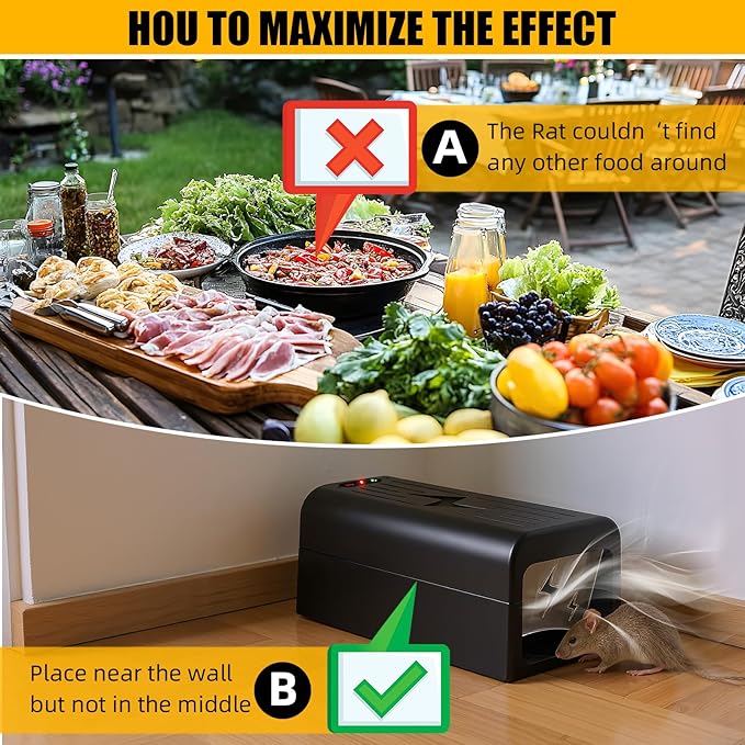 Electric Mouse Trap Indoor - Reusable No-Touch Zapper with Powerful Voltage - Effectively Kills Mice in Living Rooms, Kitchens, Garages & More (Black)