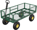 900 LBS Garden Cart on Wheels with Adjustable Handles, Heavy Duty Steel Garden Wagon with Removable Mesh Sides to Convert into Flatbed, Wagon Cart for Lawn Farm Yard, Green
