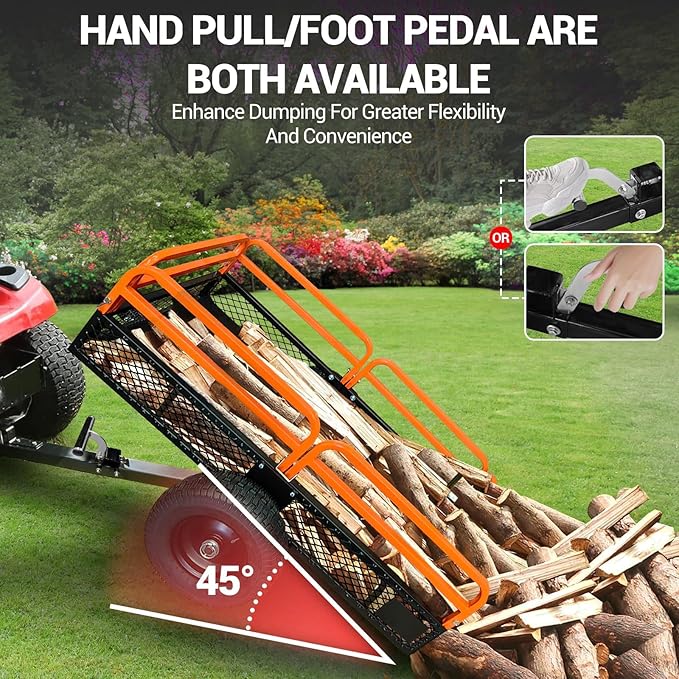 Heavy Duty ATV Trailer Steel Dump Cart, 1600 Lbs 15 Cubic Feet Garden Trailer Pull Behind with Removable Sides & All Terrain Tires for Lawn Mower, ATV & Yard Work