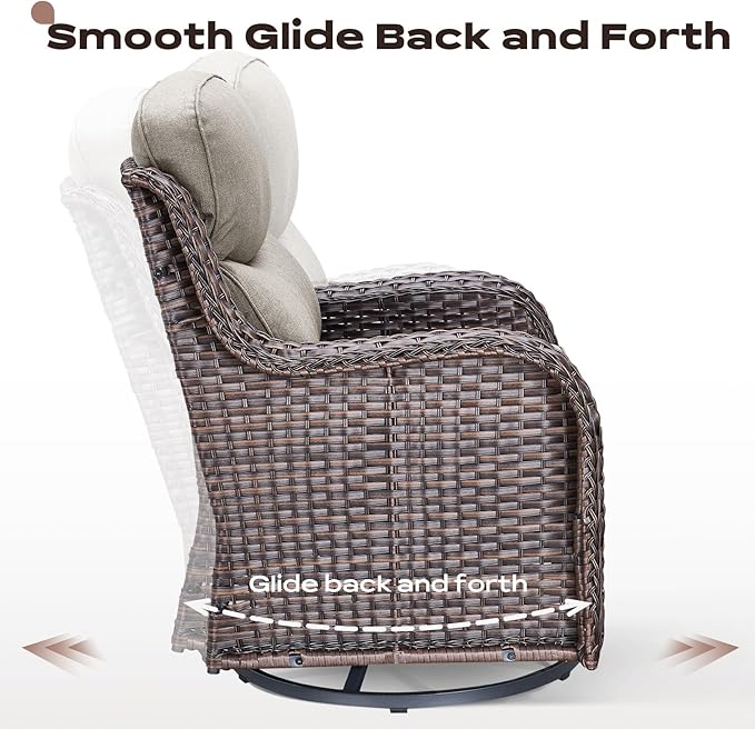 Rilyson Wicker Outdoor Patio Furniture Set - 6 Piece Patio Conversation Sets with Swivel Rocker Chairs, Ottomans, Sofa and Coffee Table, 6 inch Cushions, Deep Seating, for Porch Deck Brown/Beige