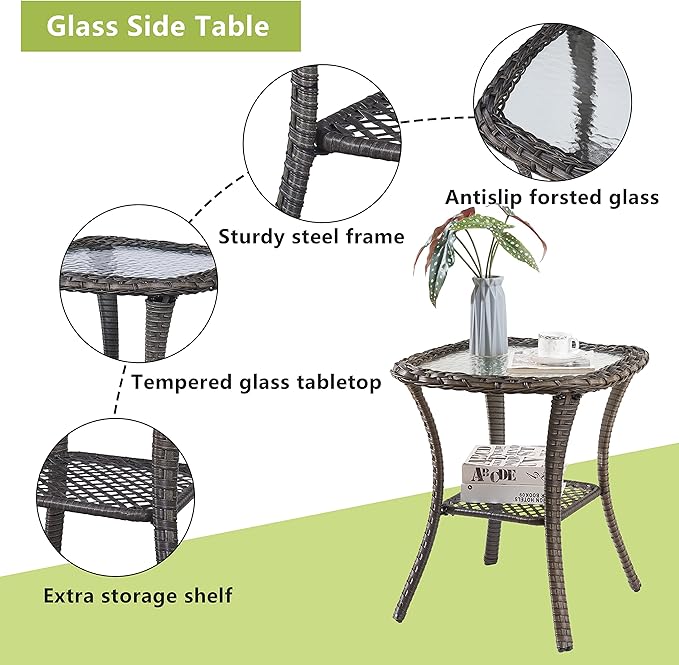 Rilyson Wicker Outdoor Patio Furniture Set - 5 Piece Patio Conversation Sets with Swivel Rocker Chairs, Ottomans and Side Table, 6 inch Cushions, Waterproof Wicker, for Porch Deck Mixed Grey/Grey