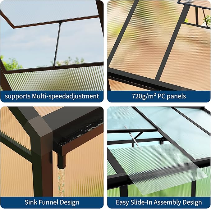 6x8 FT Greenhouse, Polycarbonate Walk-in Greenhouse for Outdoors with Roof Vent & Lockable Outward-Opening Swing Door, Heavy-Duty Aluminum Green House for Garden, Backyard, Patio, Lawn, Dark Grey