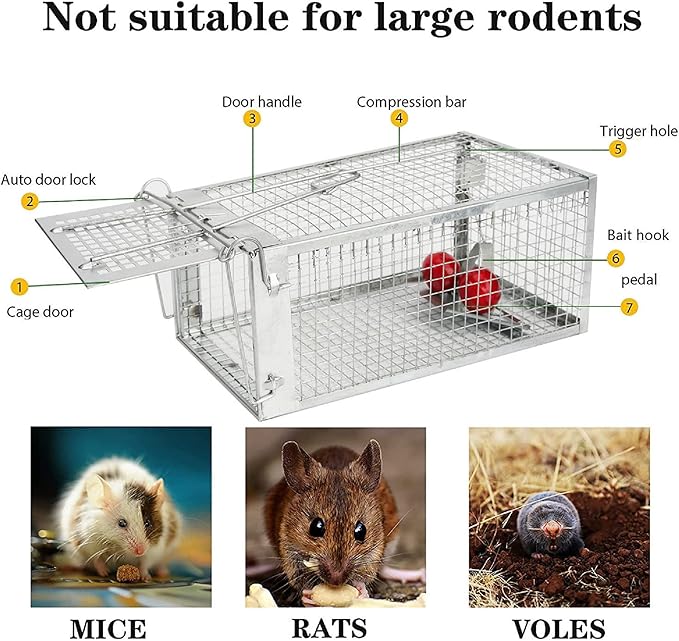 2-Pack Humane Rat Traps, Live Mouse Rat Cage Traps Catch and Release for Indoor Outdoor, Small Animals Traps, Easy to use,(10.6"x 5.5"x 4.5")