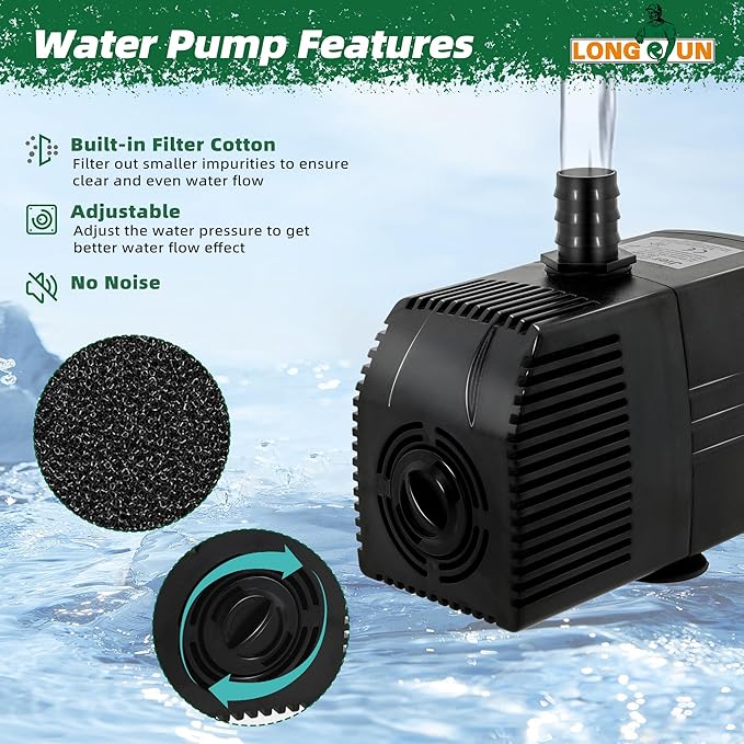 Longrun Pond Waterfall Box with Pump Kit, Transparent Acrylic Pond Waterfall Spillway with 396 GPH 1500L/H Pump for Ponds, Pond Spillway Color-Changing LED Light Strip for Garden (9.06")