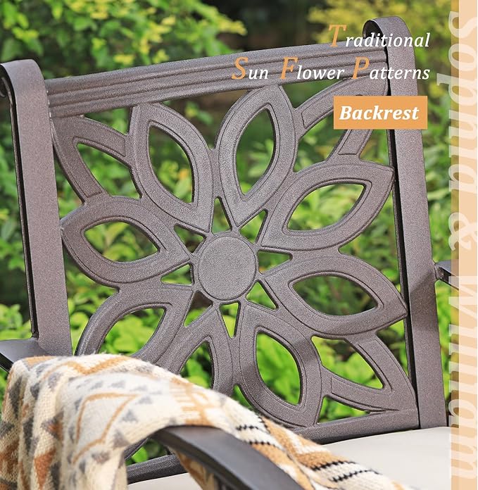 Sophia & William 7 Pieces Cast Aluminium Patio Dining Furniture Set for 6, Powder-Coating Outdoor Dining Chairs and Rectangular Table with 2.3" Umbrella Hole for Porch Backyard Deck, Bronze