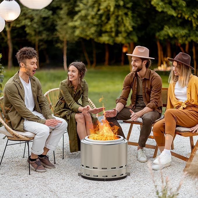 ROOMTEC 19.5" Smokeless Fire Pit, Portable Wood Burning Firepit with Stand and Bag, Easy Clean Bonfire with Removable Ash Pan, Low Smoke Fireplaces for Camping, Patio and Outside
