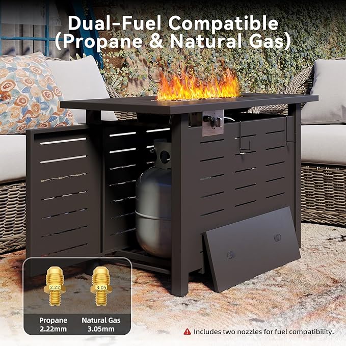 Aoxun 40" Outdoor Propane Fire Pit Table with Removable Lid - 50,000 BTU Patio Heater, Rectangle Natural Gas/Propane Fire Pit with Lava Rocks & Waterproof Cover for Deck, Backyard, Garden,Black