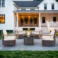 Belord Social 5 Pieces Patio Furniture Set - Swivel Rocker Glider Outdoor Chairs Set of 4 with 50000BTU Propane Fire Pit Table, Durable Wicker Outdoor Conversation Set for Casual Gathering
