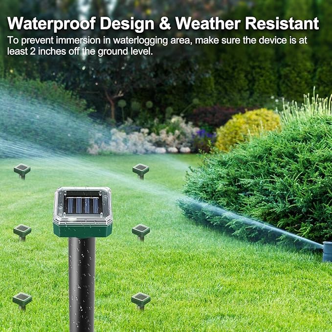 Mole Repellent Solar Powered, 6 Pack Solar Mole Repellent Ultrasonic for Vole, Snakes, Gopher, Waterproof Sonic Vole Deterrent Spikes,Snake Gopher for Garden and Yard