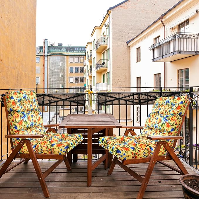 EAGLE PEAK Tufted Outdoor/Indoor High Back Patio Chair Cushions, Set of 2, 46'' x 22'', Floral