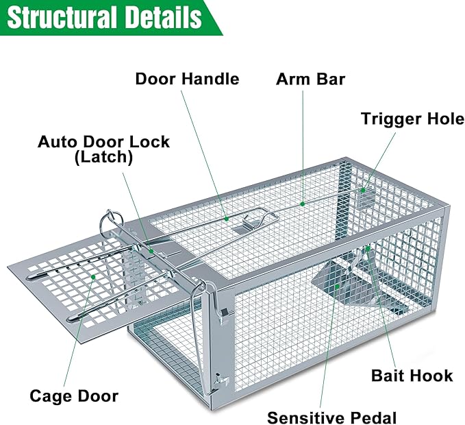 2 Packs Humane Rat Trap Outdoor, Wanqueen Humane Mouse Traps Indoor for Home, Small Rodent Chipmunk Trap and Other Live Animal Cage Catch and Release