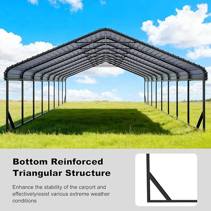 20x40 ft Metal Carport & Portable Garage, Heavy Duty with Galvanized Steel Roof & Frame - Large Tall Carports Canopy for Snow, Grey for Outdoor Garages