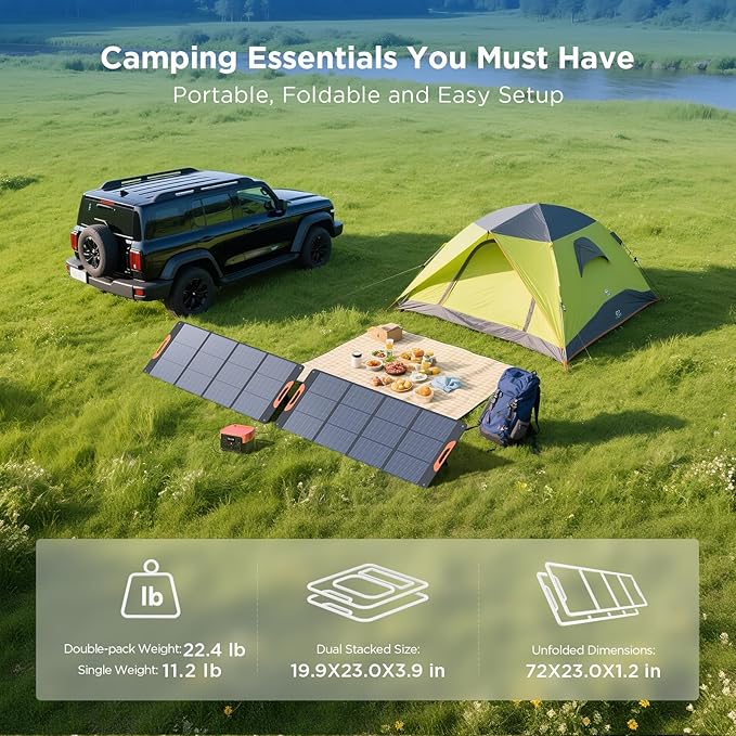320 Watt N-Type 16BB Portable Solar Panel with Bypass Diodes, RV Essentials,2PCS 160W 20V Foldable Solar Charger for Power Station,25% High Efficiency IP67 Waterproof 3 Kickstands for RV Camping