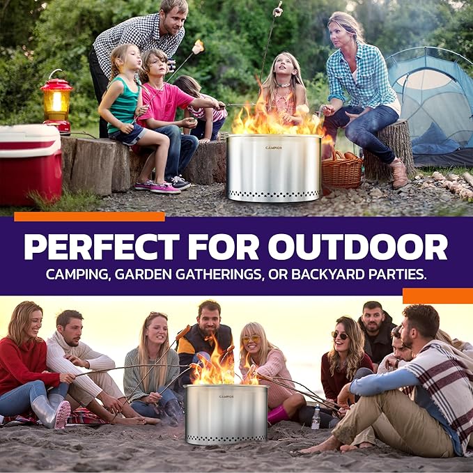 Smokeless Fire Pit, 18" Portable 304 Stainless Steel Outdoor Stove with 360° Airflow Design, Removable Ash Pan, Easy Setup, for Backyard, Camping, and Garden Gathering, Wood Burning Fire Pit