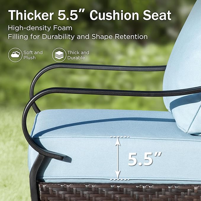 PHI VILLA Patio Furniture Set with 56" Fire Pit Table, Premium Outdoor Wicker Metal Frame Furniture with Upgraded Waterproof Thick Cushions for Porch, Poolside, Deck, and Yard