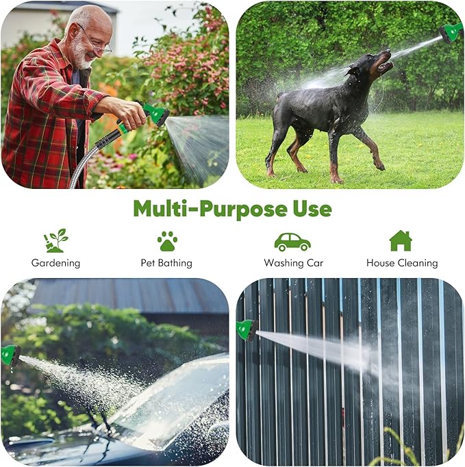 Garden Hose 75ft, Stainless Steel Heavy Duty Water Hose with 10 Function Nozzle Flexible, Lightweight, No-Kink, Pet Proof, Puncture Proof Metal Hose for Yard, Outdoor
