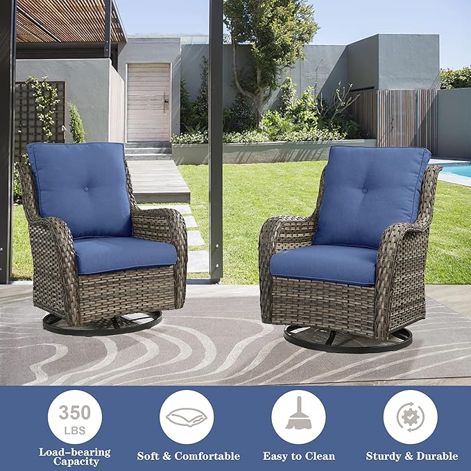 Belord 4 Pieces Patio Furniture Sets, Wicker Patio Swivel Glider Chair with Ottomans, Outdoor Furniture Set for Outside Porch, Deck, Balcony, Garden