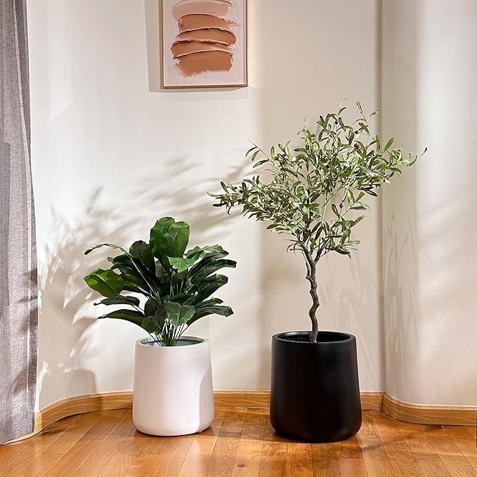 15.3"H x 15"D Conico Fiberstone Round Planter - Christmas Tree Planter, Smooth Finishes, Weather Resistant for Indoor and Outdoor Use, Included 2 Extra Coco Mats (Taupe, 11.7" Pot Opening)