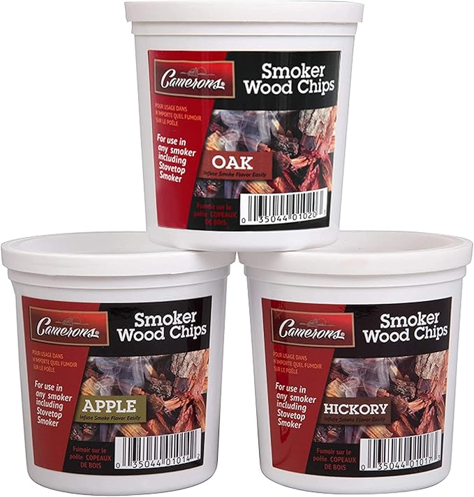 Camerons Original Stovetop Smoker -Smoker Box Gift Set w/Oak, Apple, Hickory Wood Chip Pints & Recipe Guide- Indoor Outdoor Use - Great for Smoking Meats - Barbecue Grilling Holiday Xmas Gift for Men
