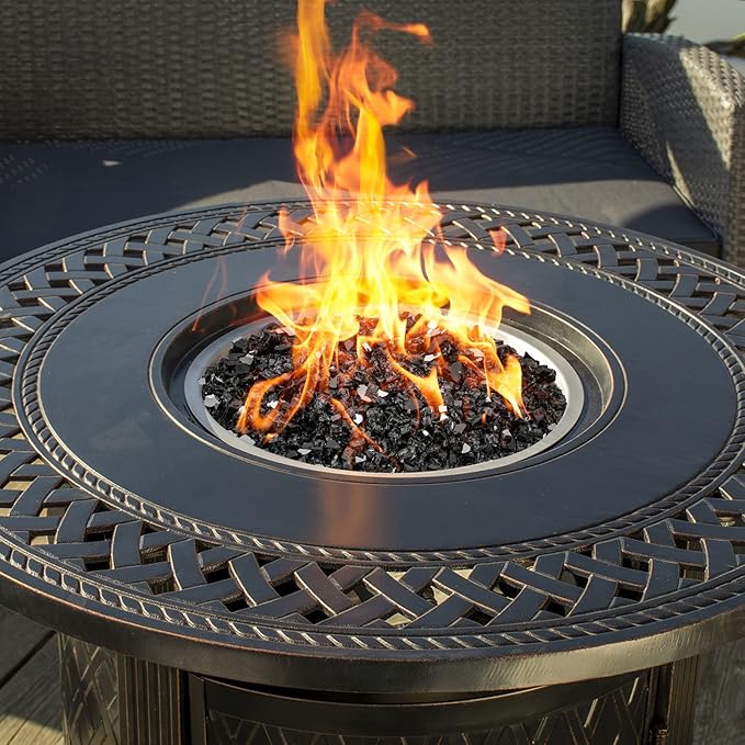 Onlyfire 10 pounds Fire Glass for Propane Fire Pit and Gas Fireplace, 1/2 Inch Reflective Firepit Glass Rocks for Fire Pit Table and Fire Bowl, High Luster Onyx Black