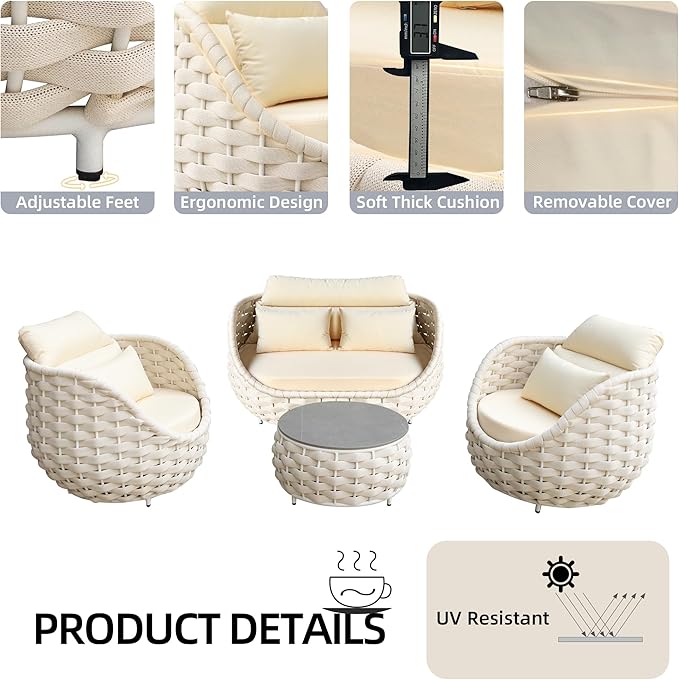 TWT 6-Piece Aluminum Patio Furniture Set, Olefin Rope Modern Outdoor Conversation Set Sectional Sofa with Water Repellent Thick Cushions and Coffee Table for Balcony, Garden, Beige