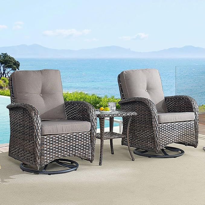 HUMMUH 6-Piece Patio Furniture PE Wicker Outdoor Conversation Set,All-Weather Rattan Swivel Rocker Chairs Outdoor Couch Ottomans for Backyard,Poolside,Deck