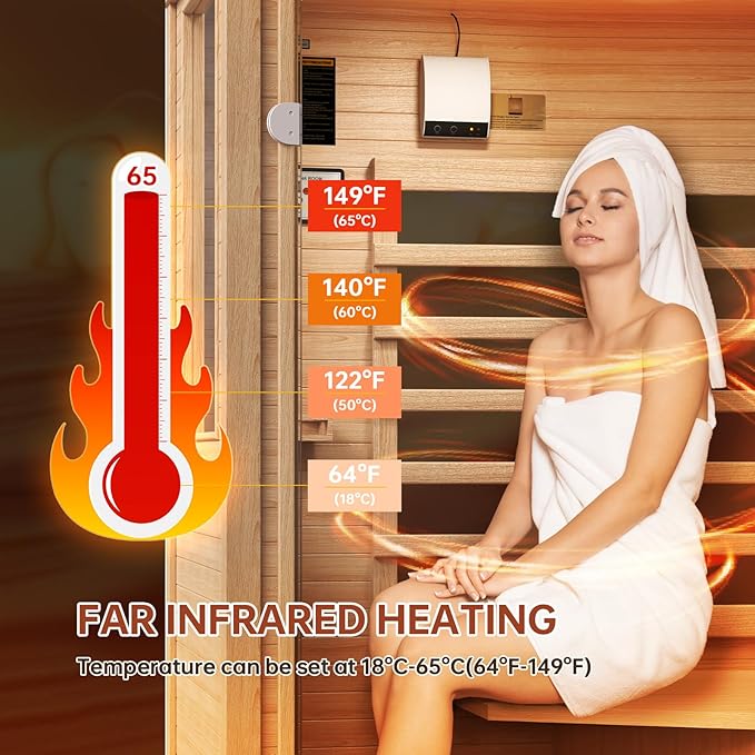 Far Infrared Sauna Home 1 Person, Canadian Hemlock Wooden Indoor Dry Sauna Spa Room for Indoor Low EMF 850W 120V with Bluetooth Speakers and Control Panel, Half Glass