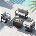 LayinSun 4 Pieces Aluminum Outdoor Patio Furniture Set, Metal Modern Conversation Sofa Set with Fire Pit Table and Washable Thick Cushions for Porch, Backyard, Deck