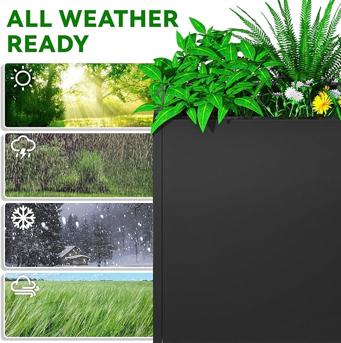 Metal Planter, 38L x 10W x 30H, Heavy Duty Tall Planters for Outdoor Plants, Black Planters with Removable Insert Shelf, Large Planters with Drainage Holes for Porch, Patio and Yard, Black