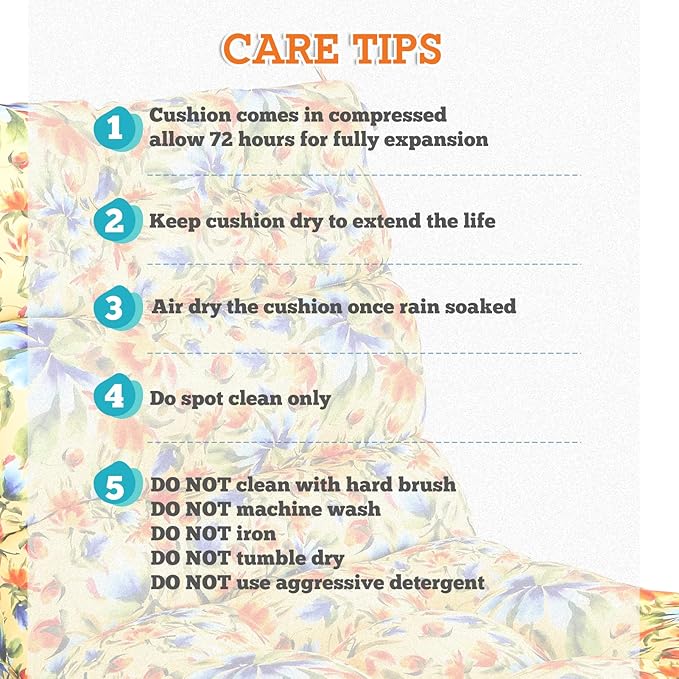 EAGLE PEAK Tufted Outdoor/Indoor High Back Patio Chair Cushions, Set of 2, 46'' x 22'', Floral