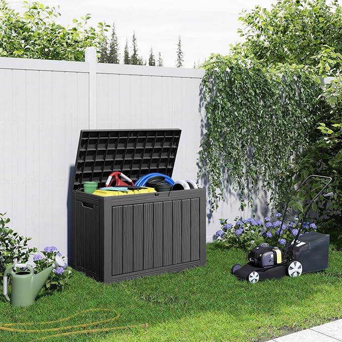 47 Gallon Deck Box Large Outdoor Storage for Patio Furniture,Outdoor Cushions,Garden Tools and Pool Supplies,Waterproof,Resin,Lockable(Black)