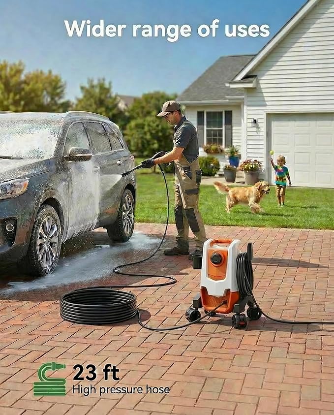 Pressure Washer, Power Washer with Foam Cannon,4 Quick Connect Nozzles, 23FT Hose High Pressure Washer for Cars, Fences, Patios, and Driveway