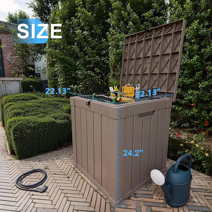 50 Gallon Deck Box Large Outdoor Storage for Patio Furniture,Outdoor Cushions,Garden Tools and Pool Supplies,Waterproof,Resin,Lockable(Grey)
