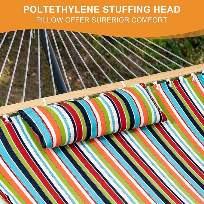 Lazy Daze Hammocks 12 FT Sunbrella Fabric Hammock with Spreader Bars and Free Pillow Fits for 2 Persons, All Weather and Fade Resistant for Patio Yard, 450 lbs Capacity, Carousel Confetti