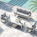 LayinSun 4 Pieces Aluminum Outdoor Patio Furniture Set, Metal Modern Conversation Sofa Set with Coffee Table and Washable Thick Cushions for Porch, Backyard, Deck