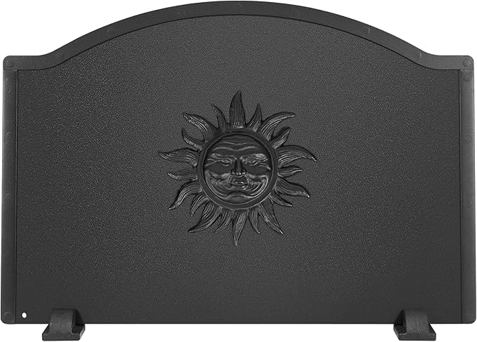 Iron Fireback with Feet - 25in Sun Fireplace Heat Reflector, Heat-Resistant Material with Decorative Design for Wall Protection