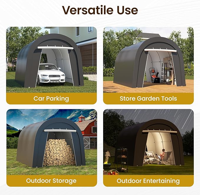 Wisteria Lane Heavy Duty Carport with 4 Cloth Bags, All-Weather Car Canopy with 2 Roll-up Doors, Portable Garage Storage Shelter Shed for Cars, Truck, or Garden Tools, 10' x 15'