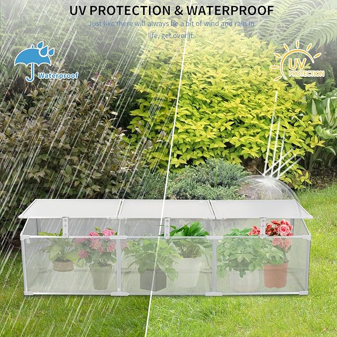 6×1.6 FT Polycarbonate Mini Greenhouse for Outdoors Winter Use, Portable Raised Cold Frame Green House with Openable Top, Aluminum Frame Small Greenhouse for Herbs Flowers Vegetables, Silver