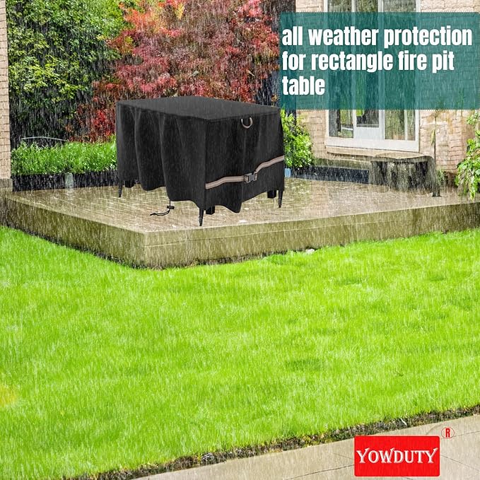 Rectangular Propane Gas Fire Pit Table Cover 52x34x24, Waterproof Heavy Duty 600D Rectangle Outdoor Fireplace Cover 52 Inch, All-weather Protection For Patio Firepit Table 49-52 inch