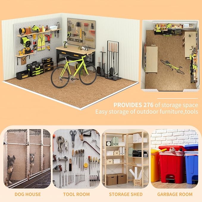 Outdoor Storage Shed 8x6 FT,Metal Tool Sheds,Waterproof Outside Storage Sheds,Large Storage Building with Lockable Door