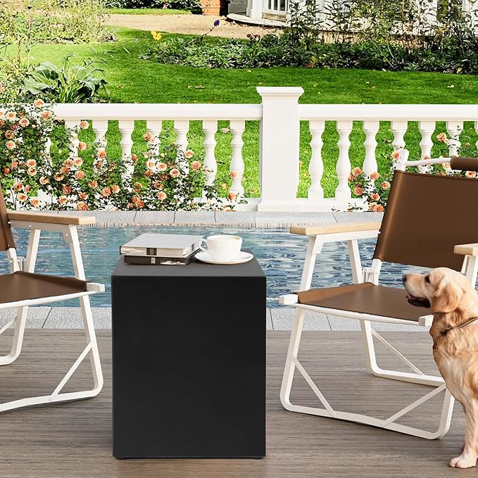 Propane Tank Cover Table Square, Outdoor Tank Covers Propane Storage Box 20 LB Modern Cover Tables with Side Handle, Concrete Hideaway Holder for Patio Backyard Deck (Black)