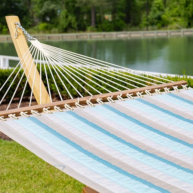 Nags Head Hammocks Gateway Mist Sunbrella Quilted Hammock – 13 ft. x 55 in., 450 lb Capacity, Cumaru Spreader Bar, Galvanized Hardware, Handcrafted in The Carolinas