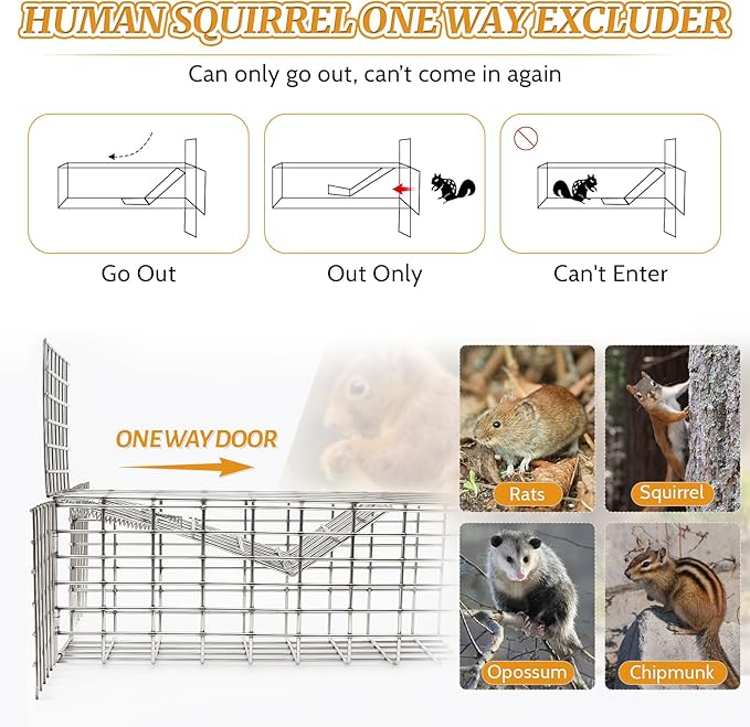 2Sets One Way Squirrel Door Excluders, Animal Excluder Cage, Humane Squirrels, Chipmunks Contactless Excluder, for Outdoor Spaces Like Attics, Chimneys - Includes Full Installation Kit