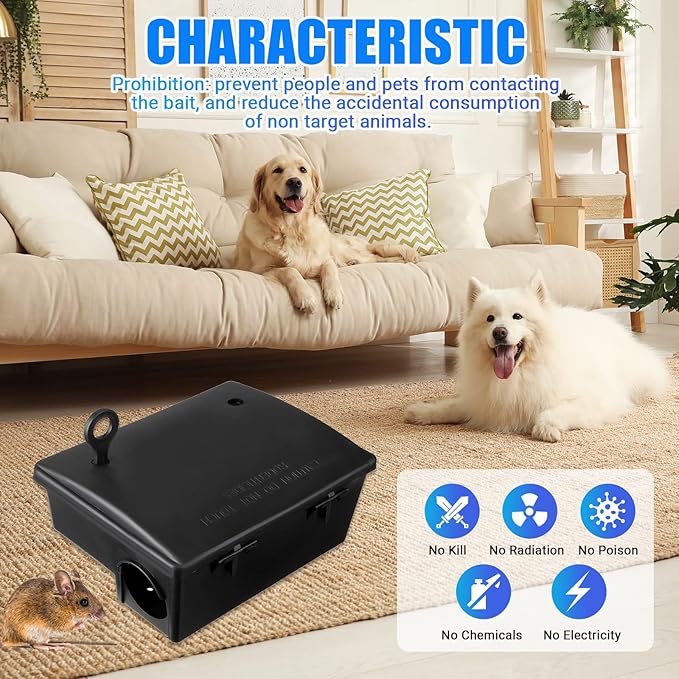 Qualirey 10 Pack Rat Bait Stations Large Rodent with Key Reusable Mouse Stations Mice Blocks Heavy Duty Boxes for Outdoor Rodents Mice Blocks, Bait Not Included, Black (9.8 x 7.5 x 3.9 Inches)
