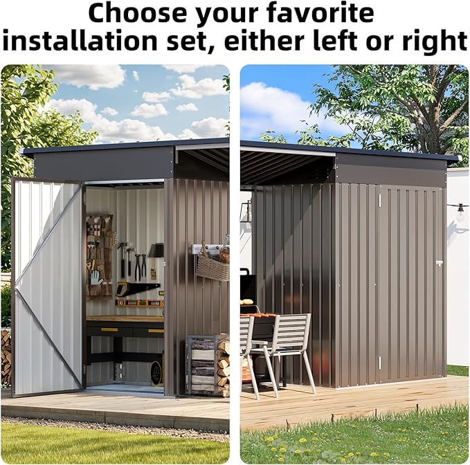 AECOJOY 10x4FT Metal Lean to Shed with Open-Sided Pergola, 5x3 FT Outdoor Storage Shed & 5x3 Attached Hardtop Gazebo Combo, 30 Sq.Ft Covered, 2-in-1 Small Sheds & Outdoor Storage for Patio