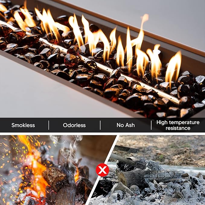 onlyfire 10-Pounds Fire Glass Diamonds for Propane Fire Pit, 1 Inch Reflective Firepit Glass Rocks Stones for Gas Fireplace and Fire Pit Table, Amber